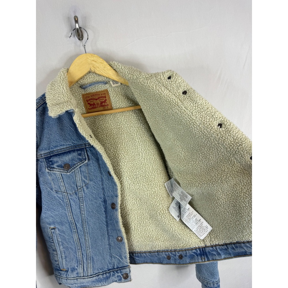 Levis Sherpa Trucker Jacket Women S Denim Faux Shearling Lined Blue Small - Picture 7 of 14